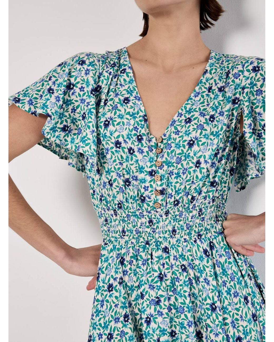 Apricot Blue Watercolour Floral Midi Dress