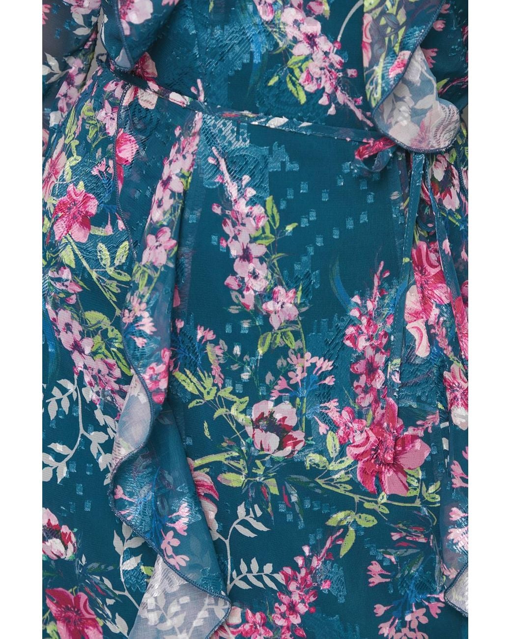 Wallis Blue Petite Floral Ruffle Belted Midaxi Dress