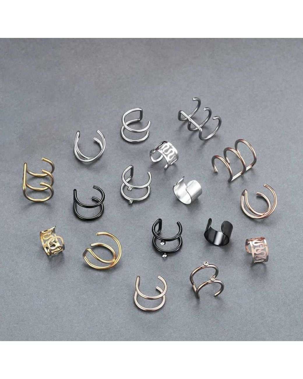 The Colourful Aura Brown 12 Piece Wire No Piercing Cartilage Helix Ear Cuff