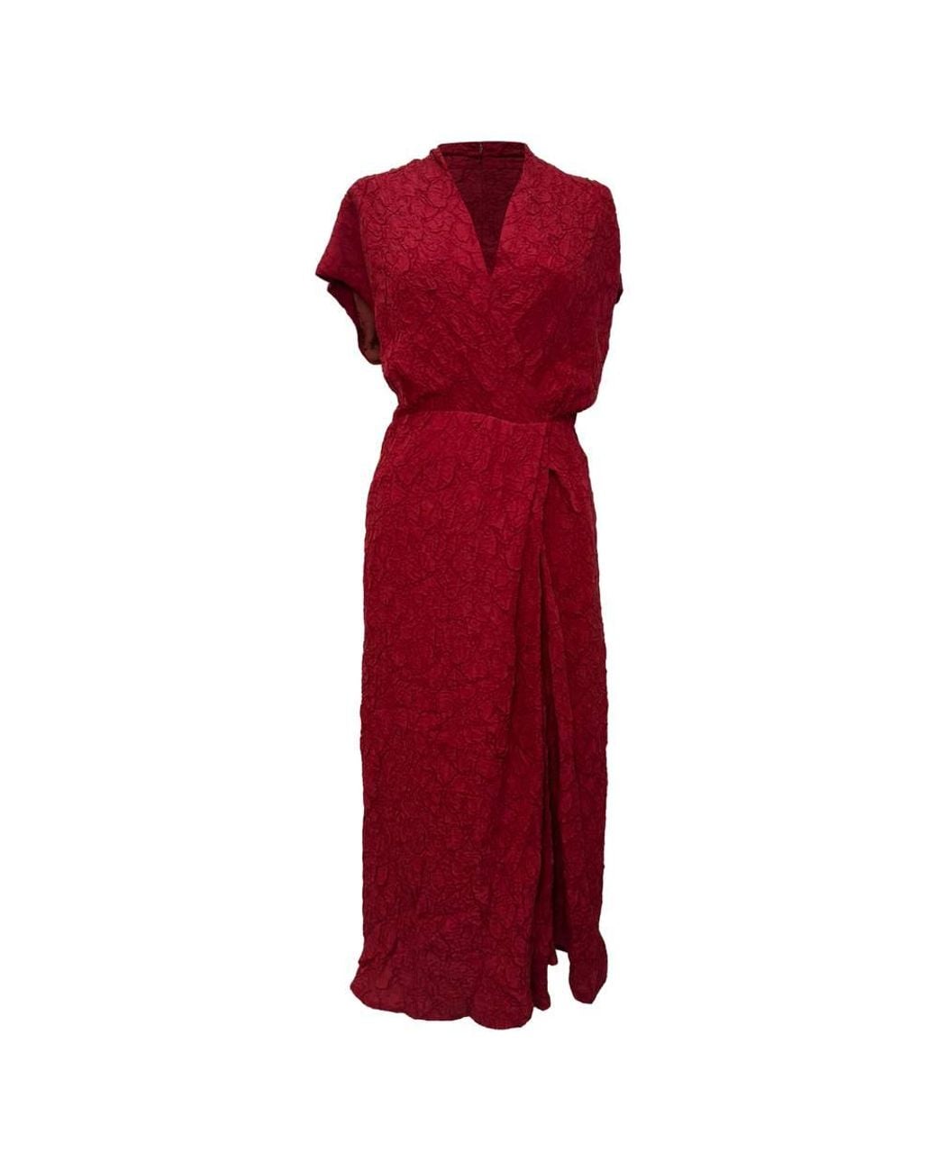 Dries Van Noten Red Preloved Cloqué Wrap-Effect Midi Dress