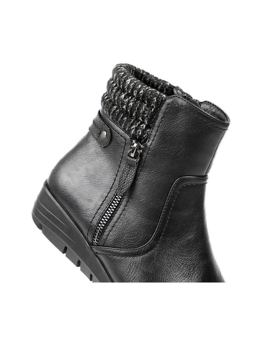 Pavers Black Smart Knitted Cuff Wedged Ankle Boots