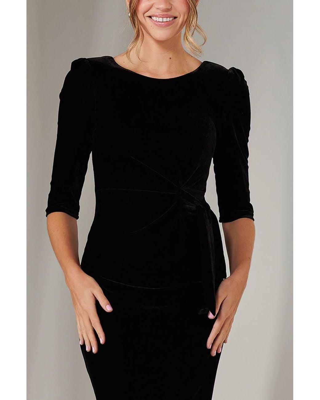 Jolie Moi Black Velvet Side Tie Midi Dress
