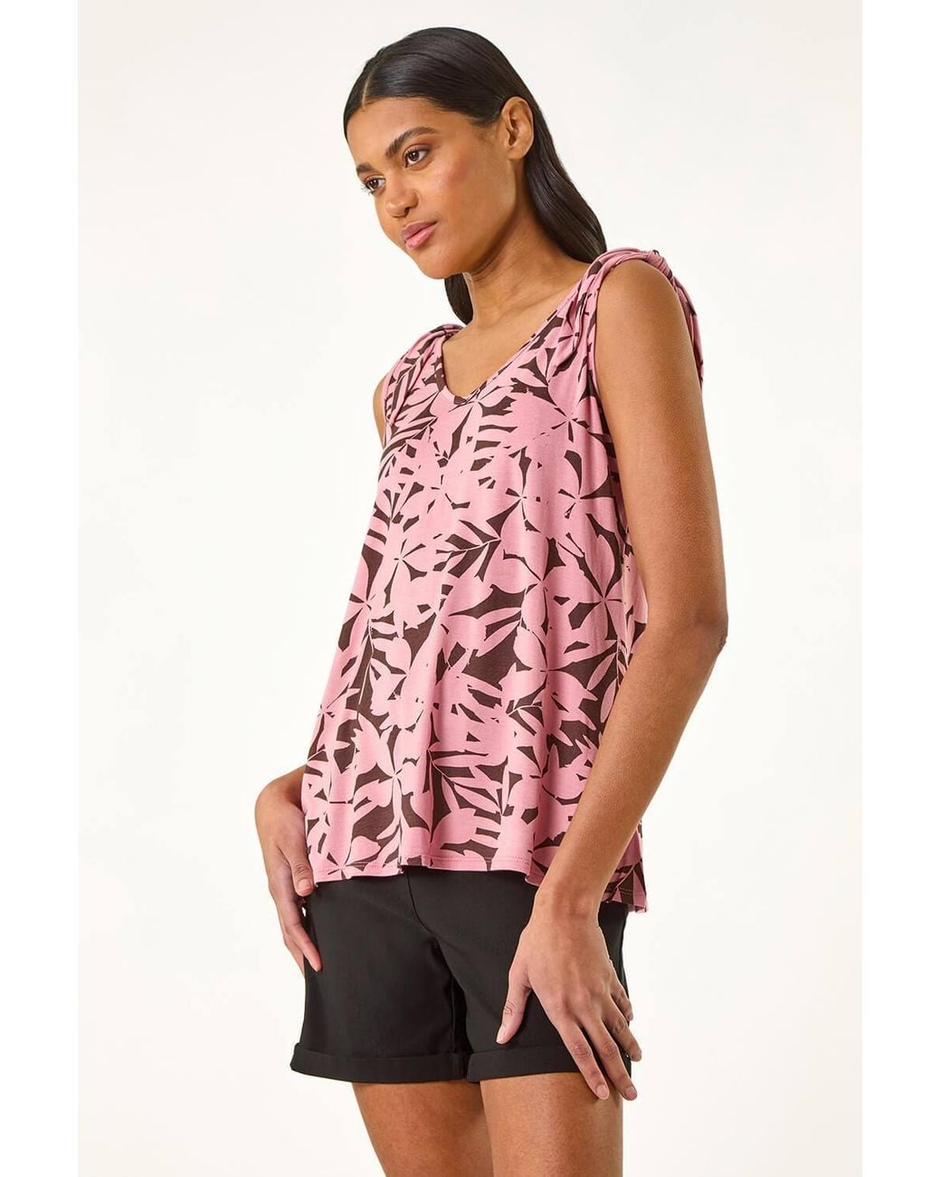 Roman Red Printed Tie Shoulder Vest Top