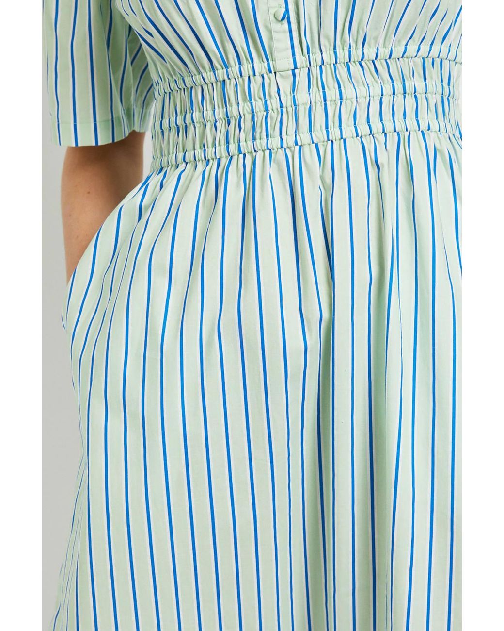 Dorothy Perkins Blue Collar Shirred Waist Detail Printed Poplin Midi Dress