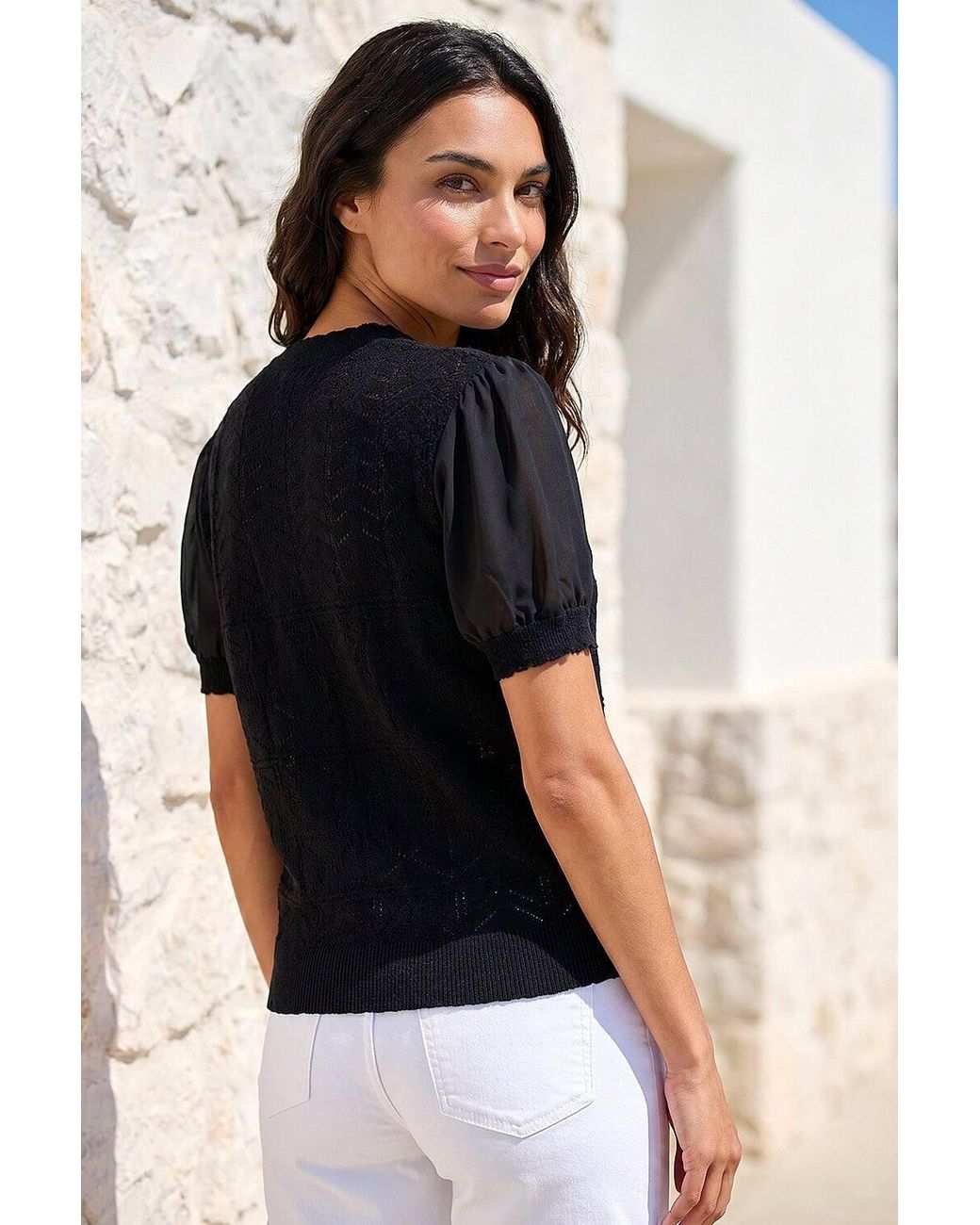Roman Black Pointelle Knit Tee