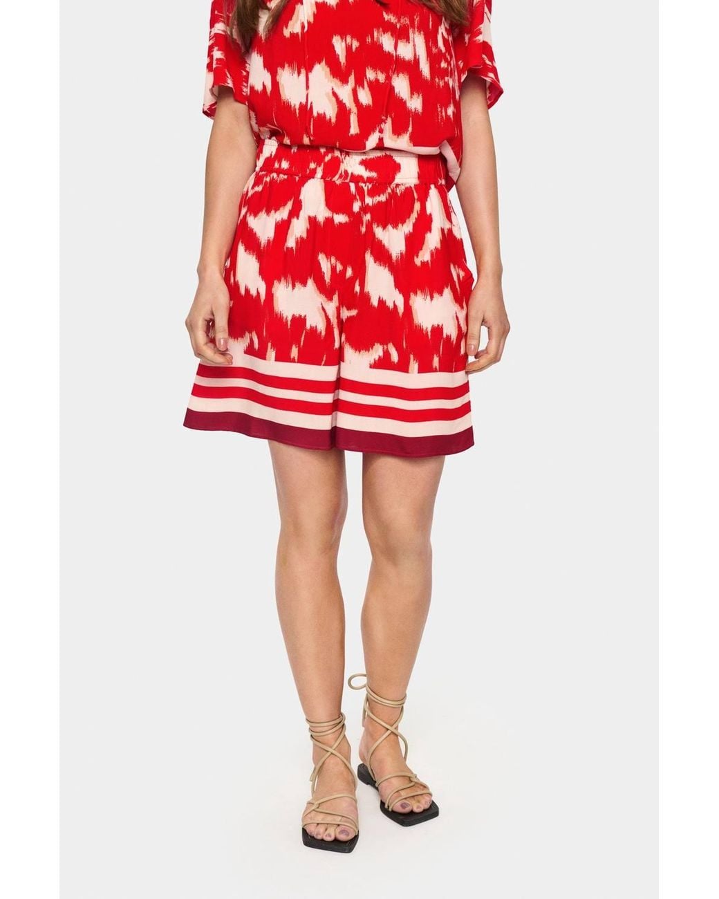 Saint Tropez Red High Waisted Loose Fit Shorts