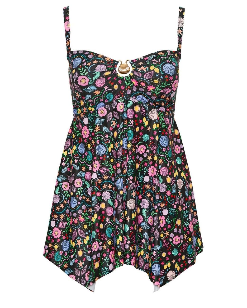 Yours Black Shell Print Tankini Top