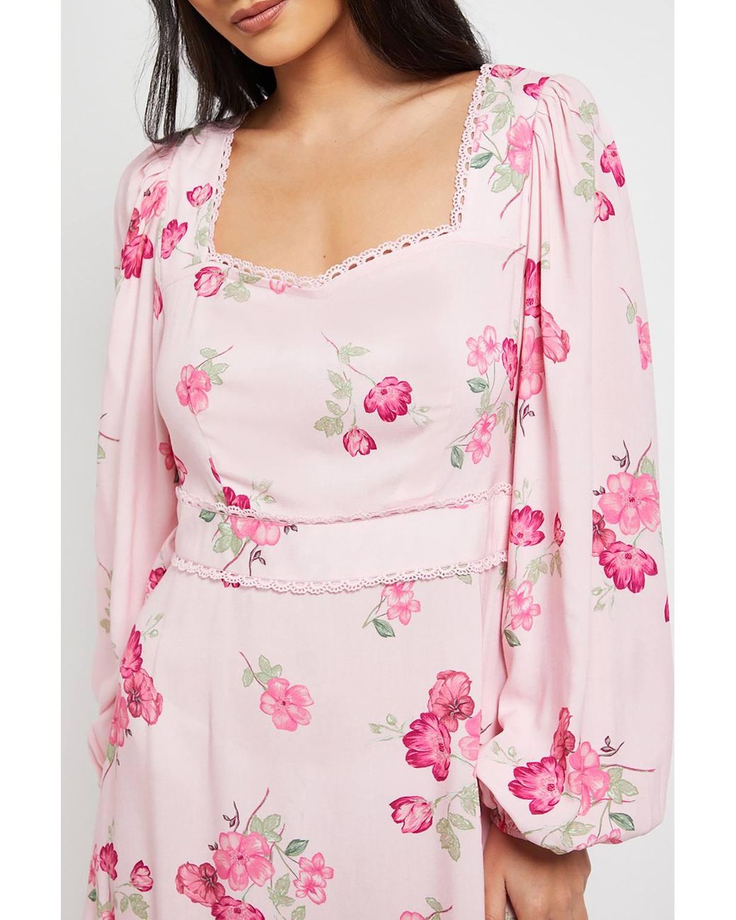 Dorothy Perkins Pink Petite Sweetheart Neck Frill Tier Detail Long Sleeve Maxi Dress