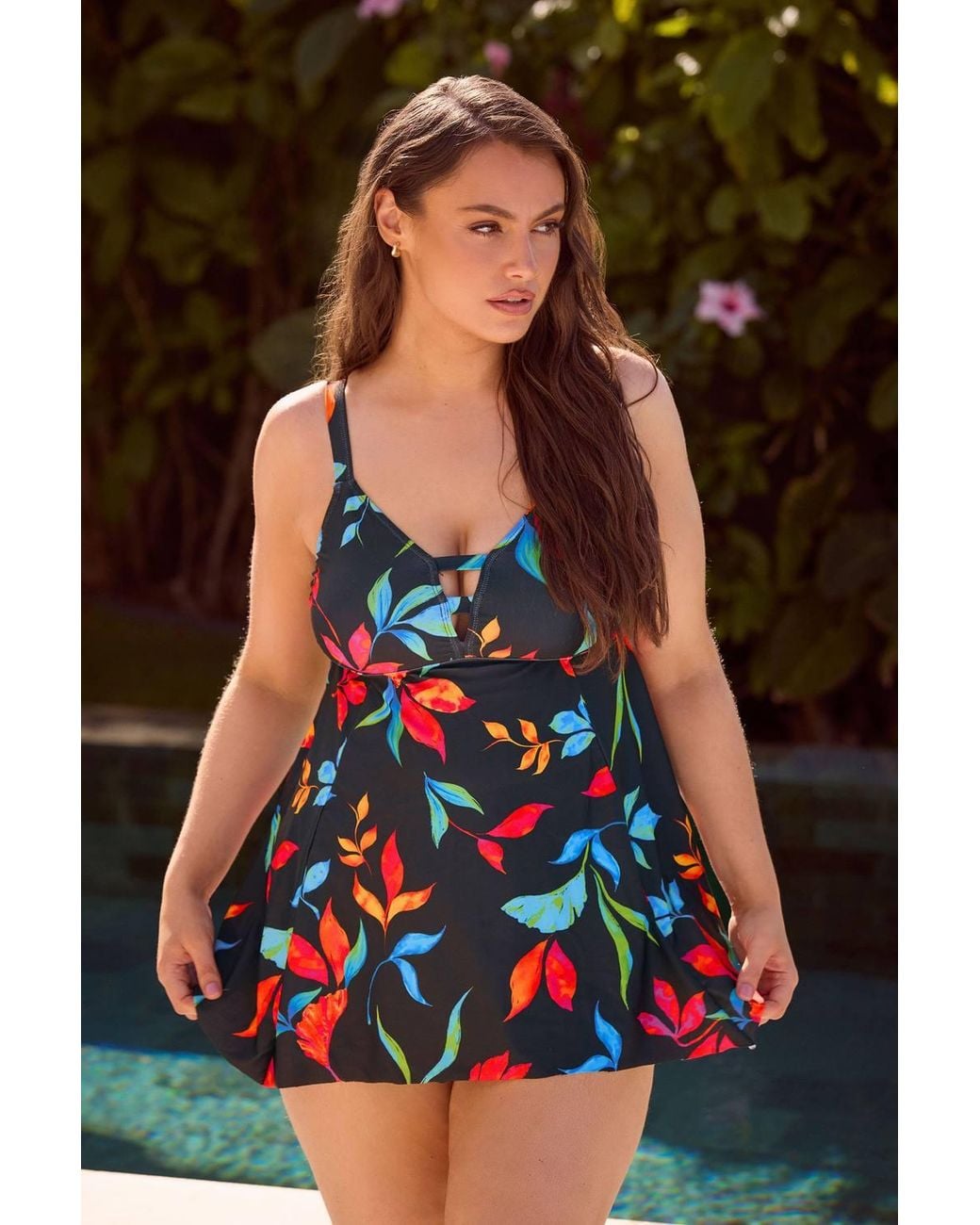 Yours Blue Floral Hanky Hem Tankini Top