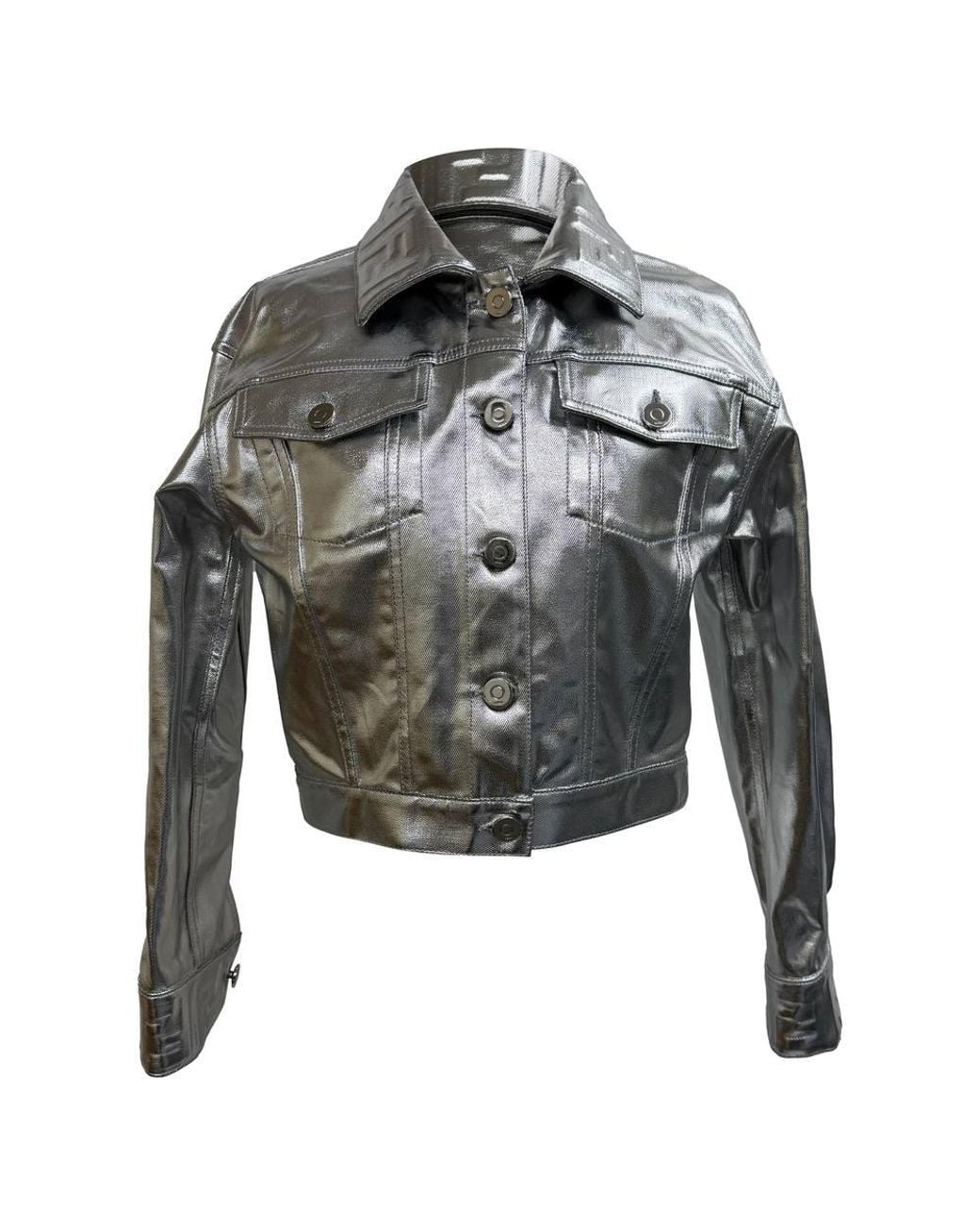 Fendi Gray Preloved Cropped Denim Jacket