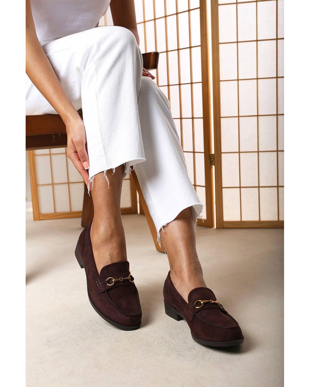 Where's That From White Maelynn Round Toe Single Metal Bar Loafers