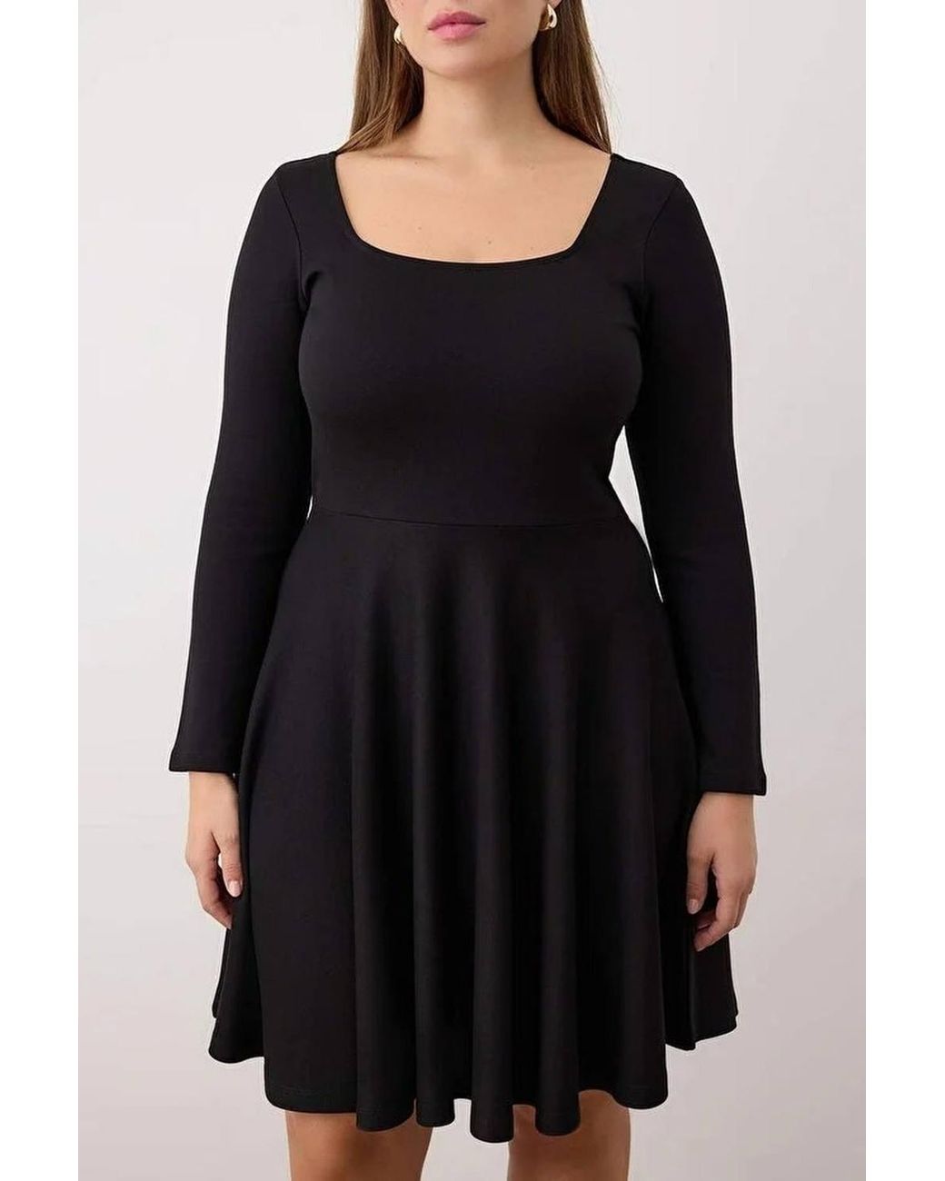 WOVCOR Blue Square Neck Long Sleeve Skater Mini Dress