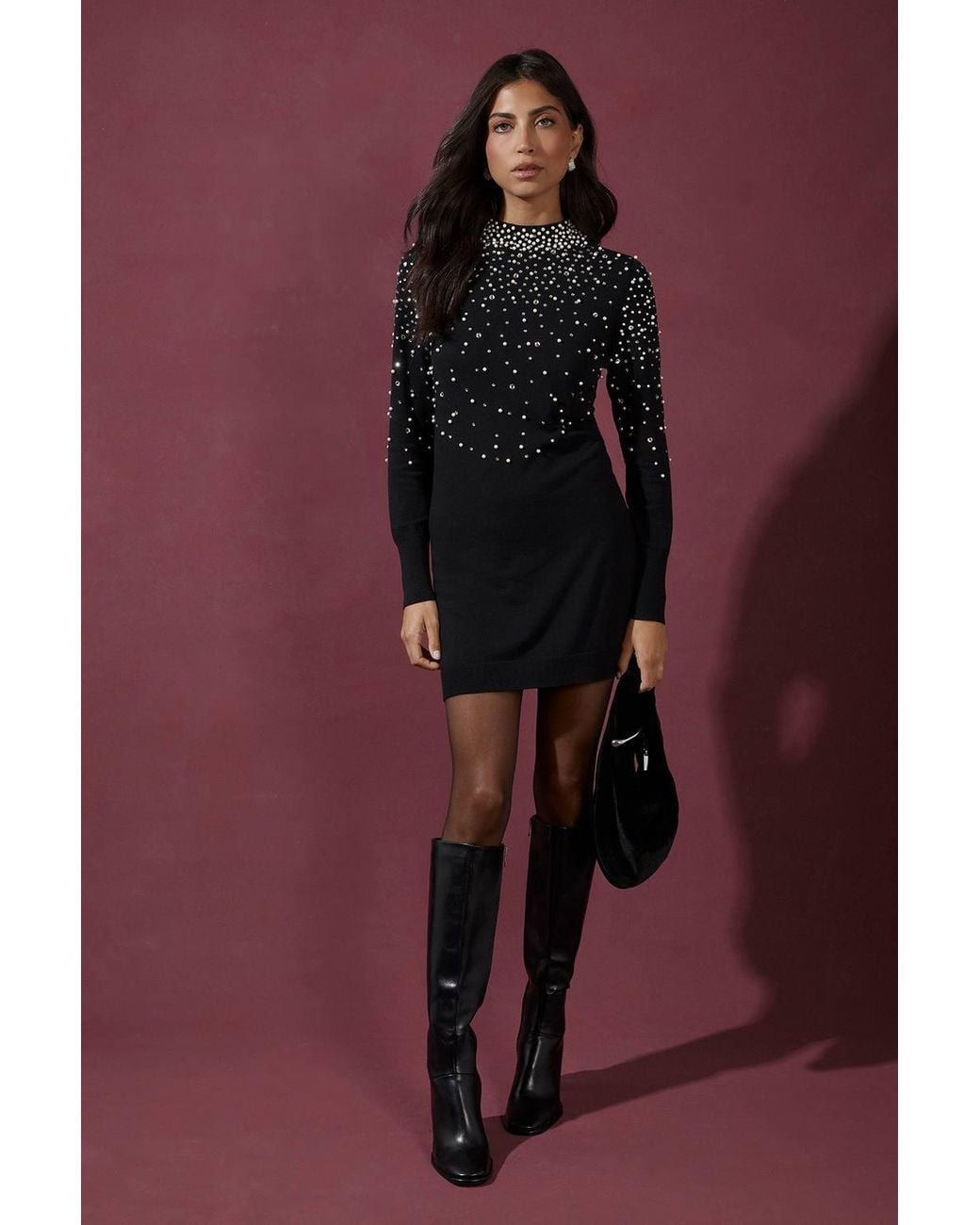 Wallis Purple Pearl Embellished High Neck Tunic