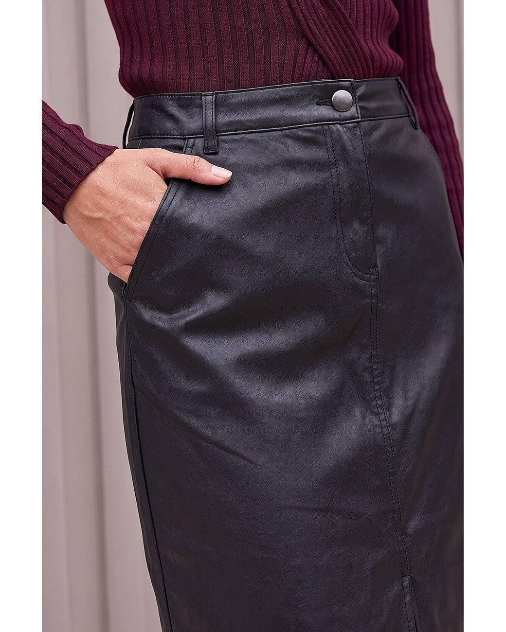 Roman Black Coated Midi Pencil Skirt