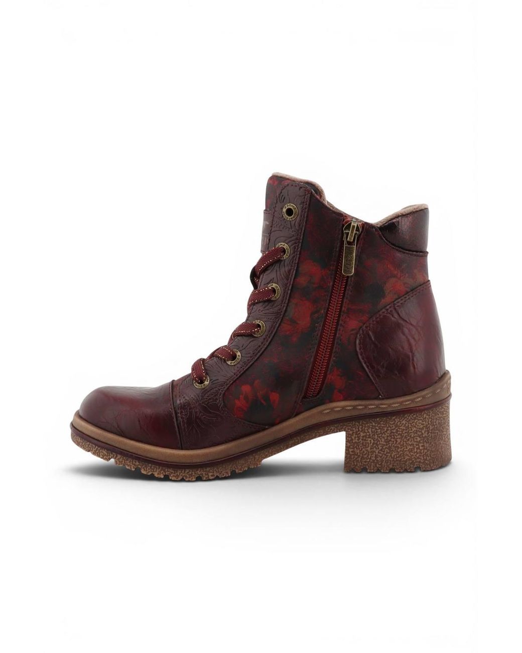 Infinity Leather Brown Mustang Floral Lace-Up Winter Ankle Boots