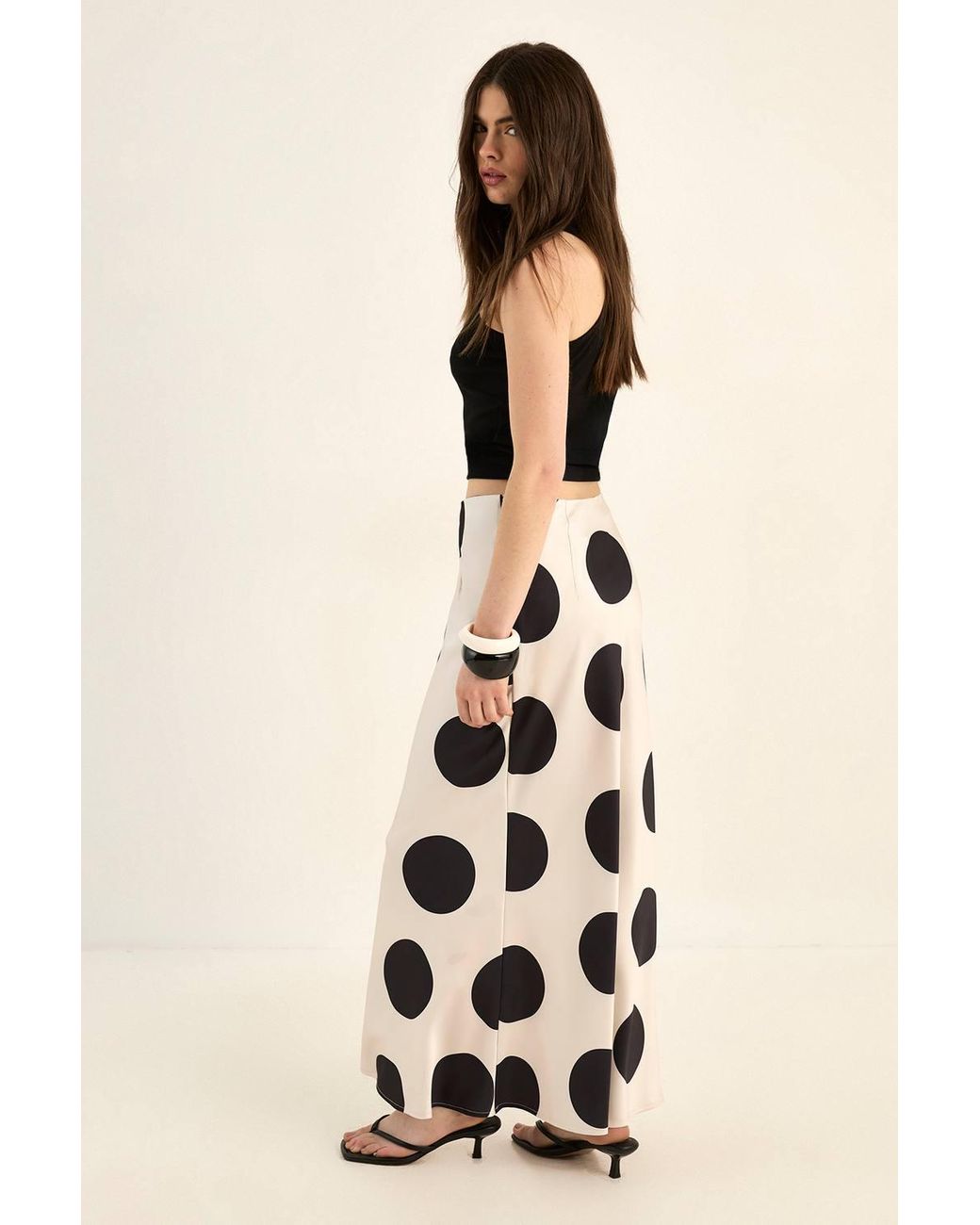 Nasty Gal Natural Satin Polka Dot Bias Maxi Skirt