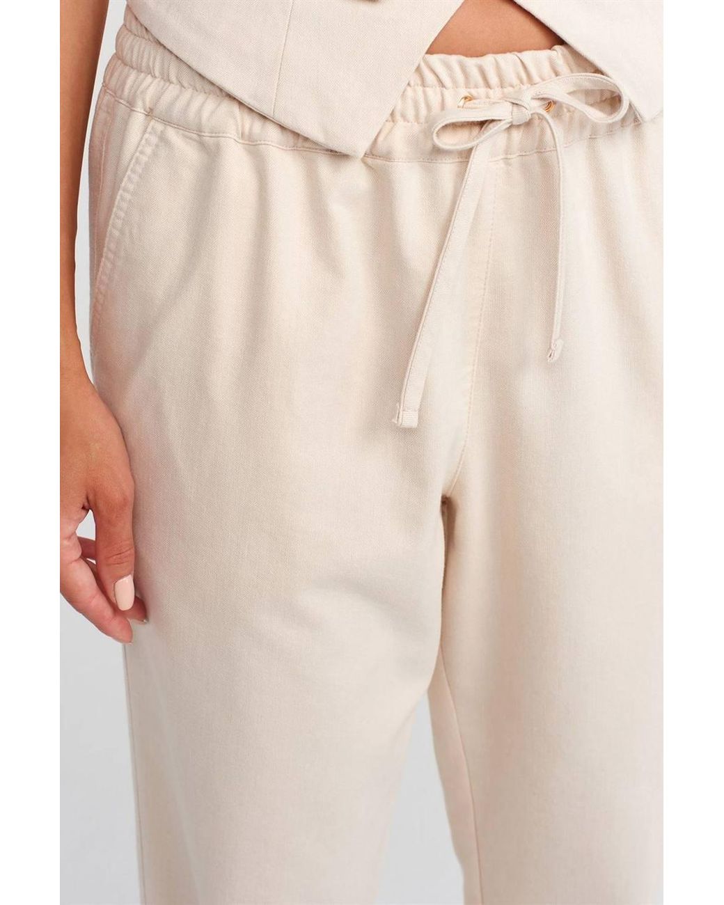 Dilvin White Linen-Blend Jogger Pants