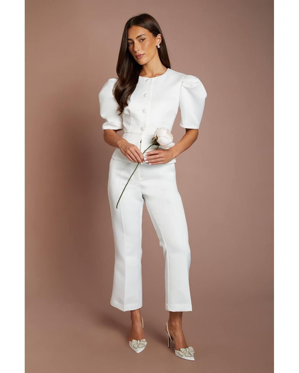 Oasis White Hen Matte Satin Tailored Top