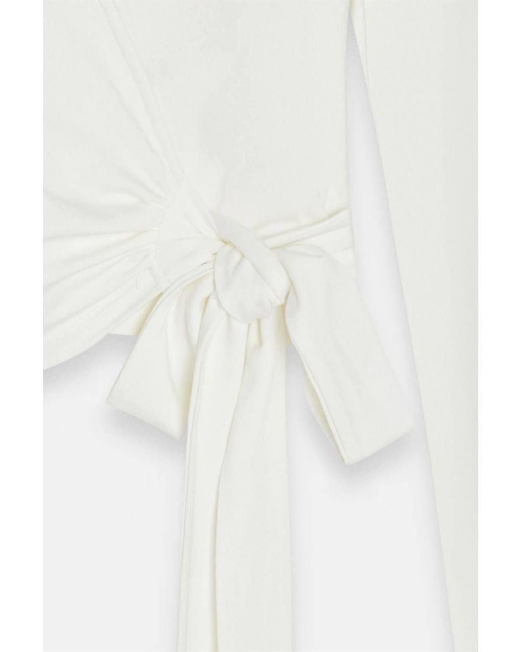 Dilvin White Crop Wrap Blouse With Tie Detail