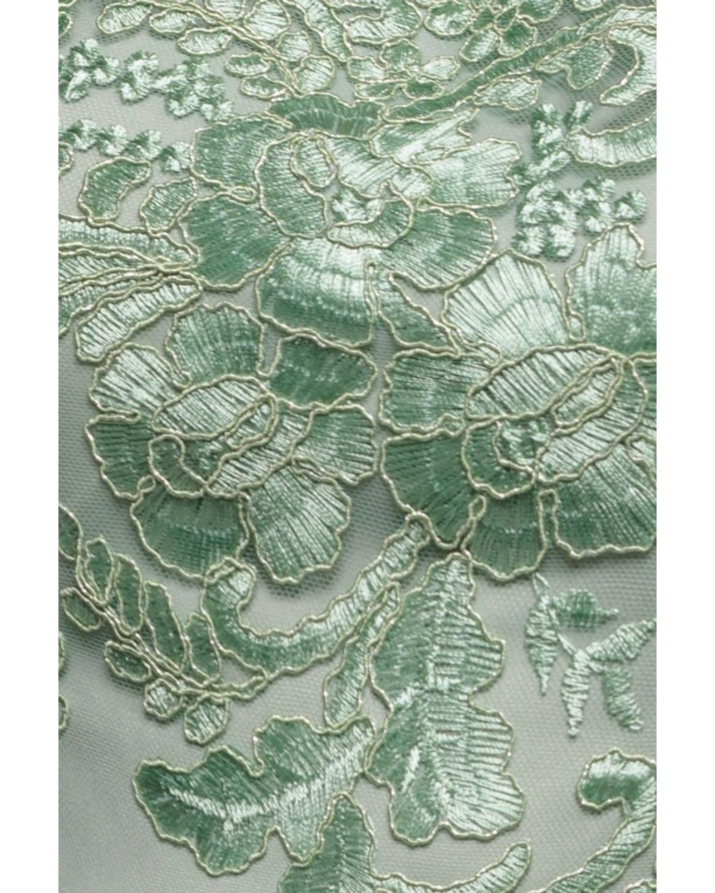 Goddiva Green Scalloped Neck Embroidered Lace High Low Midi Dress
