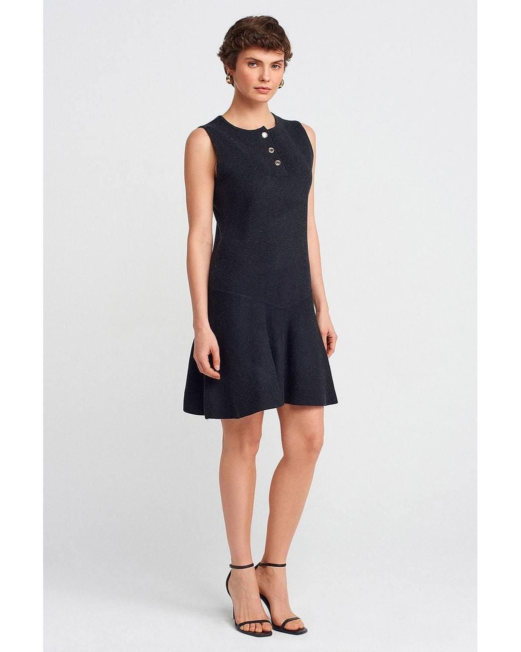 Dilvin Blue Sleeveless Seamless Knit Skater Mini Dress