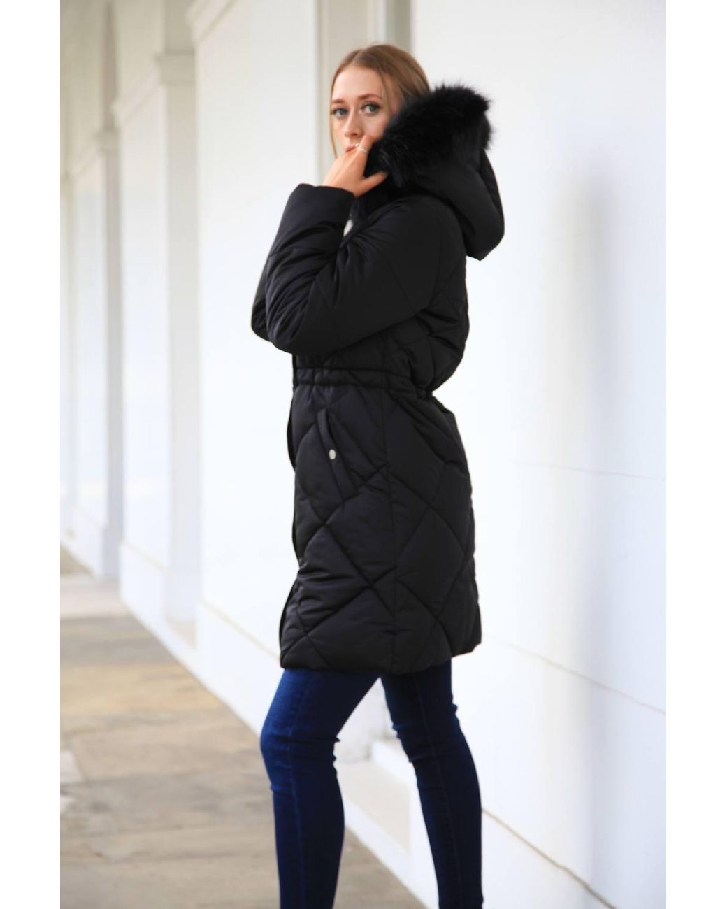 Double Second Black Lux Satin Long Puffer Coat
