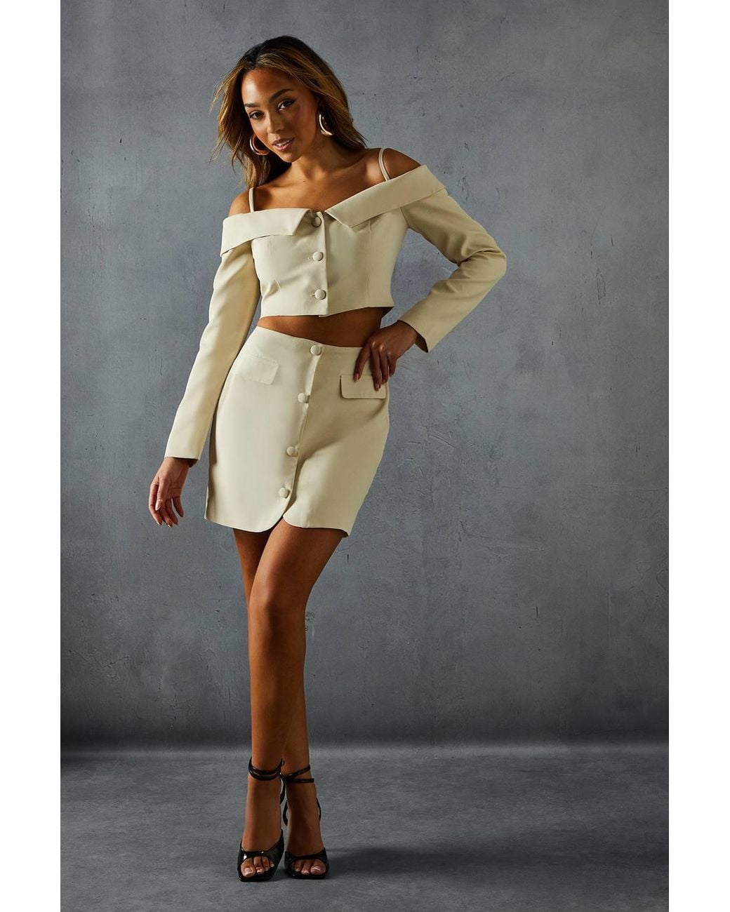 MissPap Gray Tailored Button Down Mini Skirt