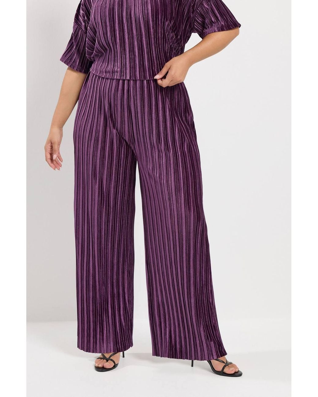 Yours Purple Plisse Velour Trousers