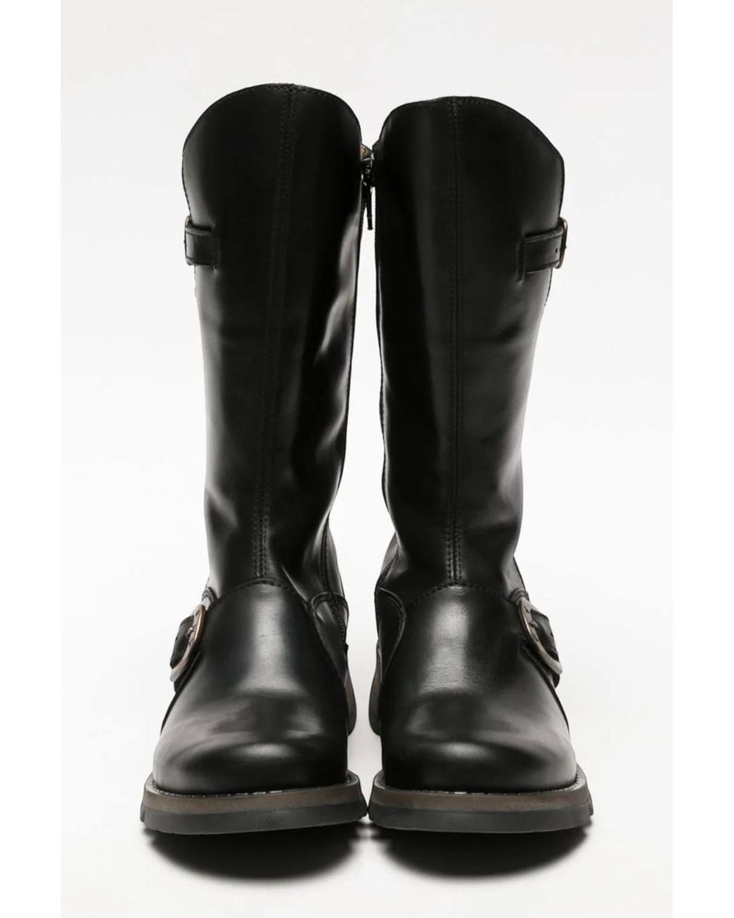 Infinity Leather Black Fly London Mes 2 Wedge Heel Buckle Mid-Calf Leather Zip Platform Boots
