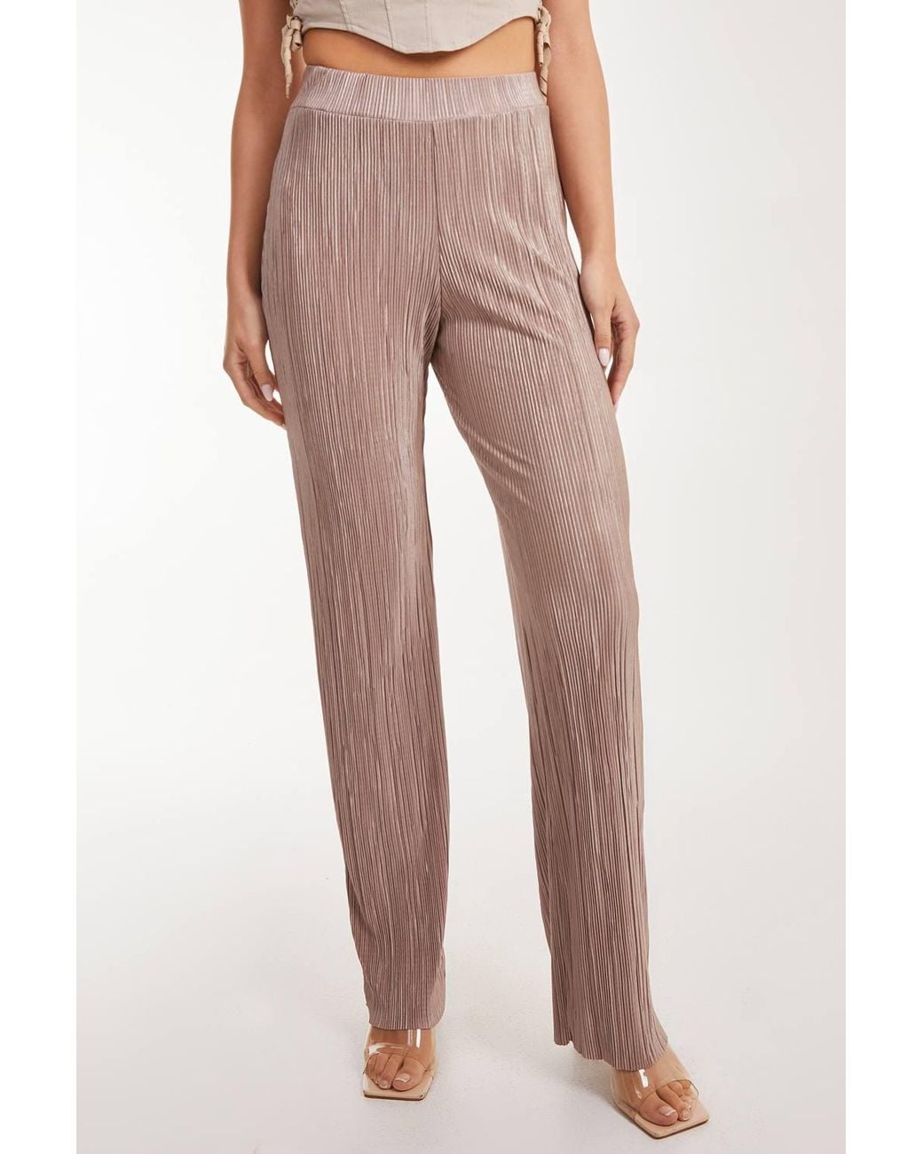 Pink Vanilla Brown Plisse Flared Trousers