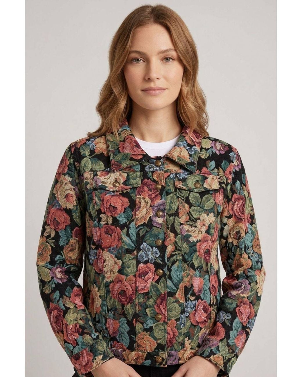 Izabel London Blue Floral Tapestry Texture Jacket