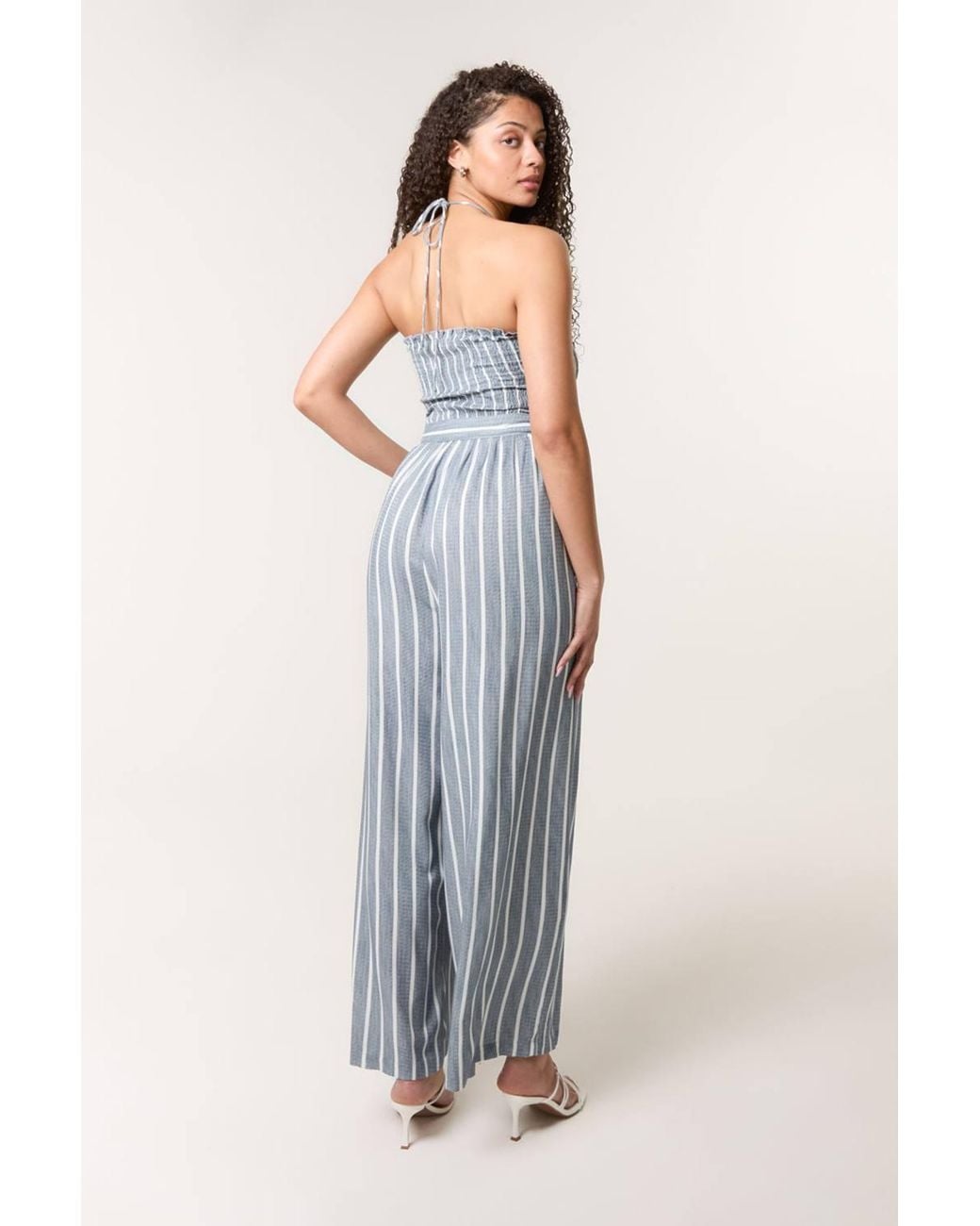 Blue Vanilla Blue Elasticated Waist Sleeveless Off-The-Shoulder Jumpsuit