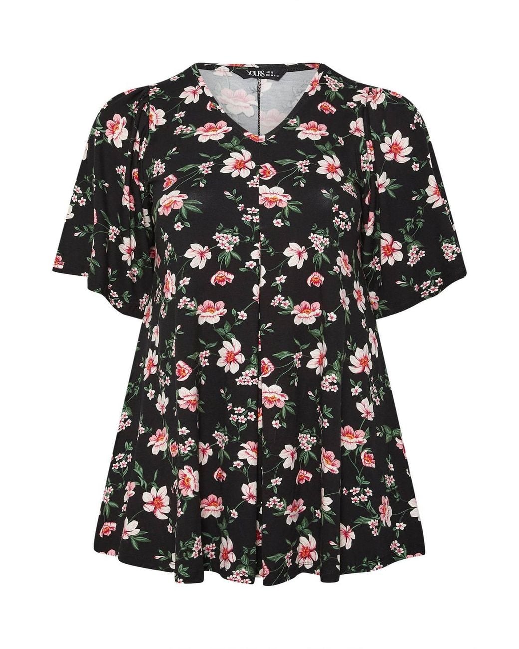Yours Black Floral Pleat Front Top