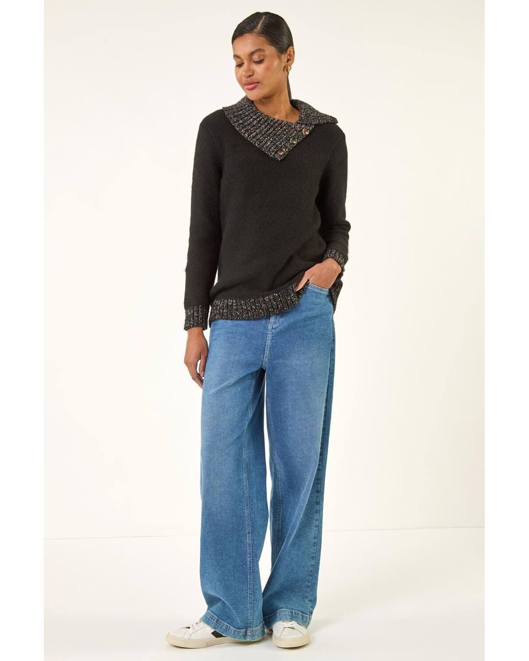 Roman Black Collared Buttoned Knit Jumper