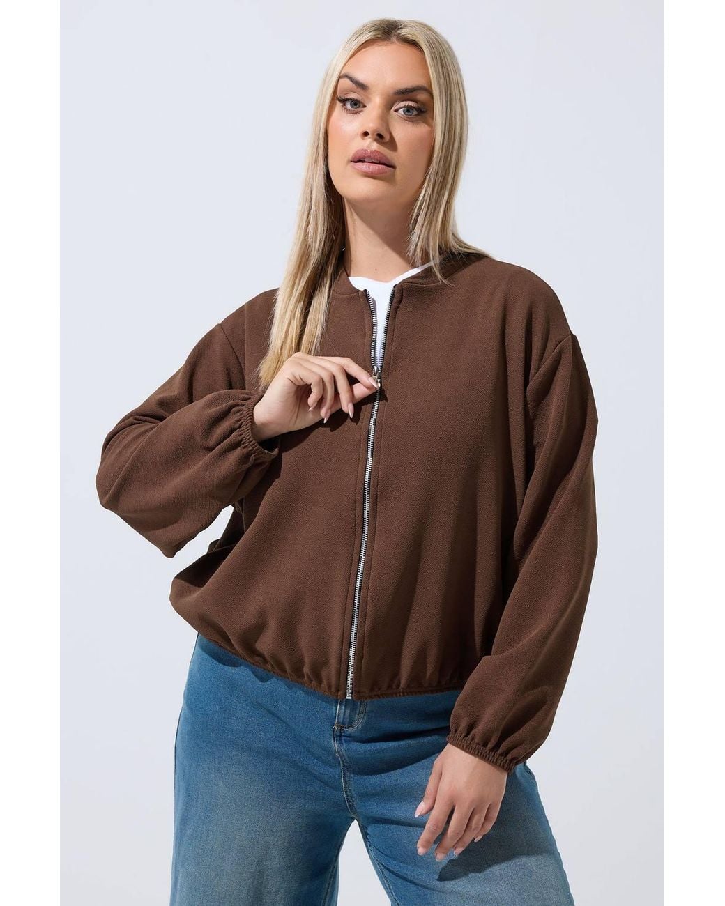 Yours Brown Zip Bomber Jacket
