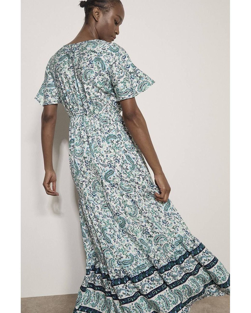 Apricot White Paisley Print Tiered Maxi Dress