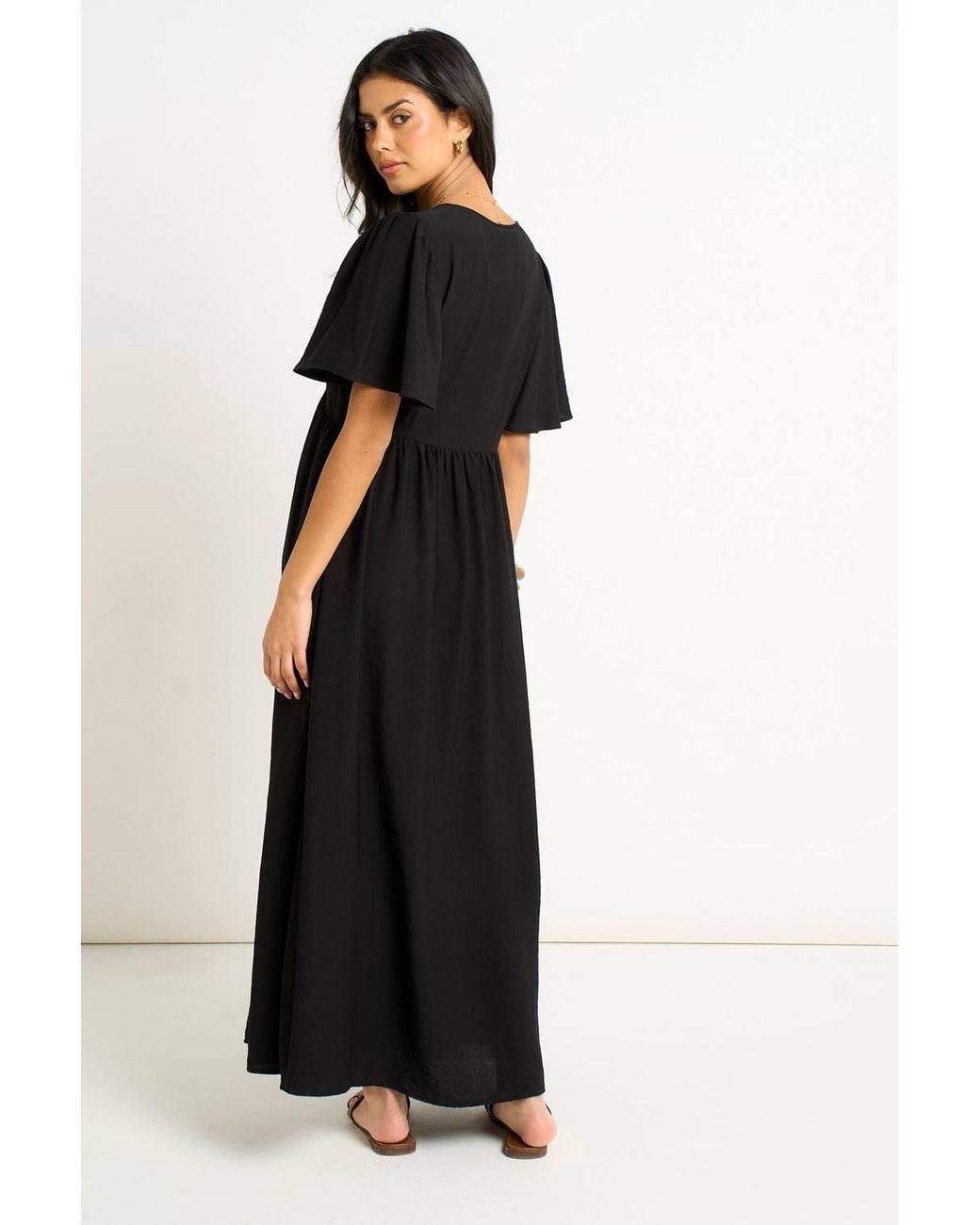 Gini London Black V Neck Angle Sleeves Skater Maxi Dress