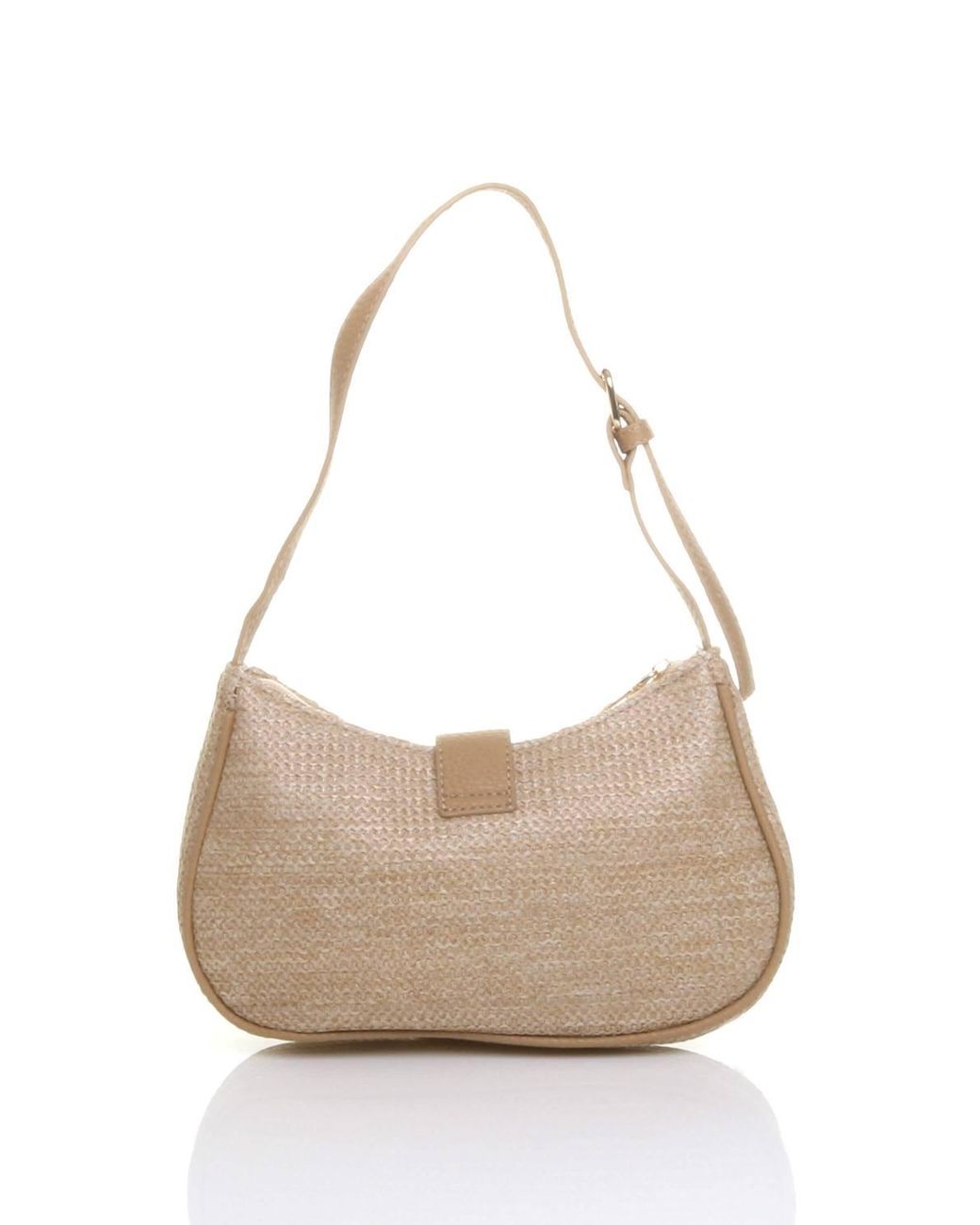 AJVANI Natural Zip Half Moon Scoop Shoulder Bag