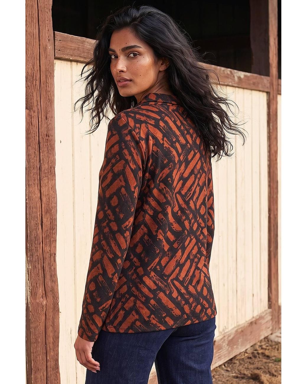 Roman Red Abstract Print Stretch Jersey Tunic Top