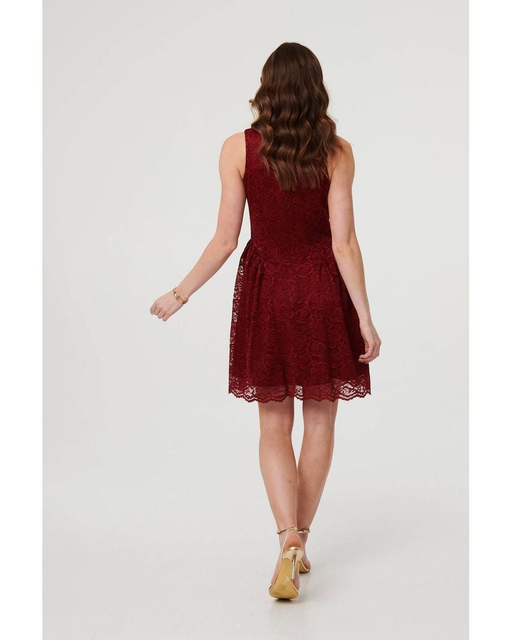 Izabel London Red Lace Layer Sleeveless Short Skater Dress
