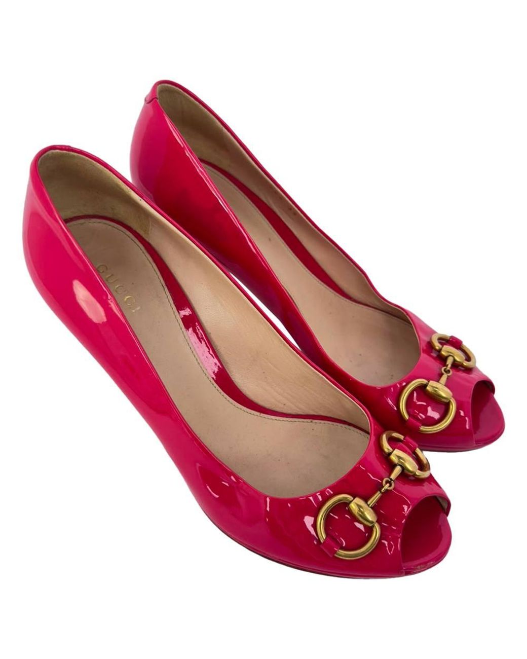 Gucci Red Preloved New Hollywood Horsebit Peep Toe Pumps