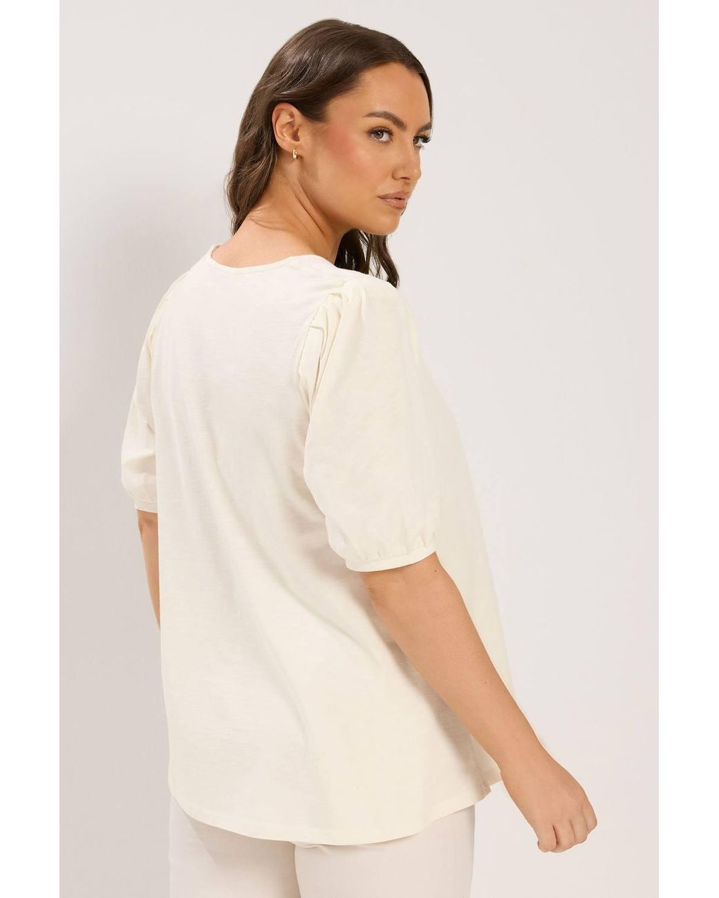 Yours Natural Button Front Puff Sleeve Top