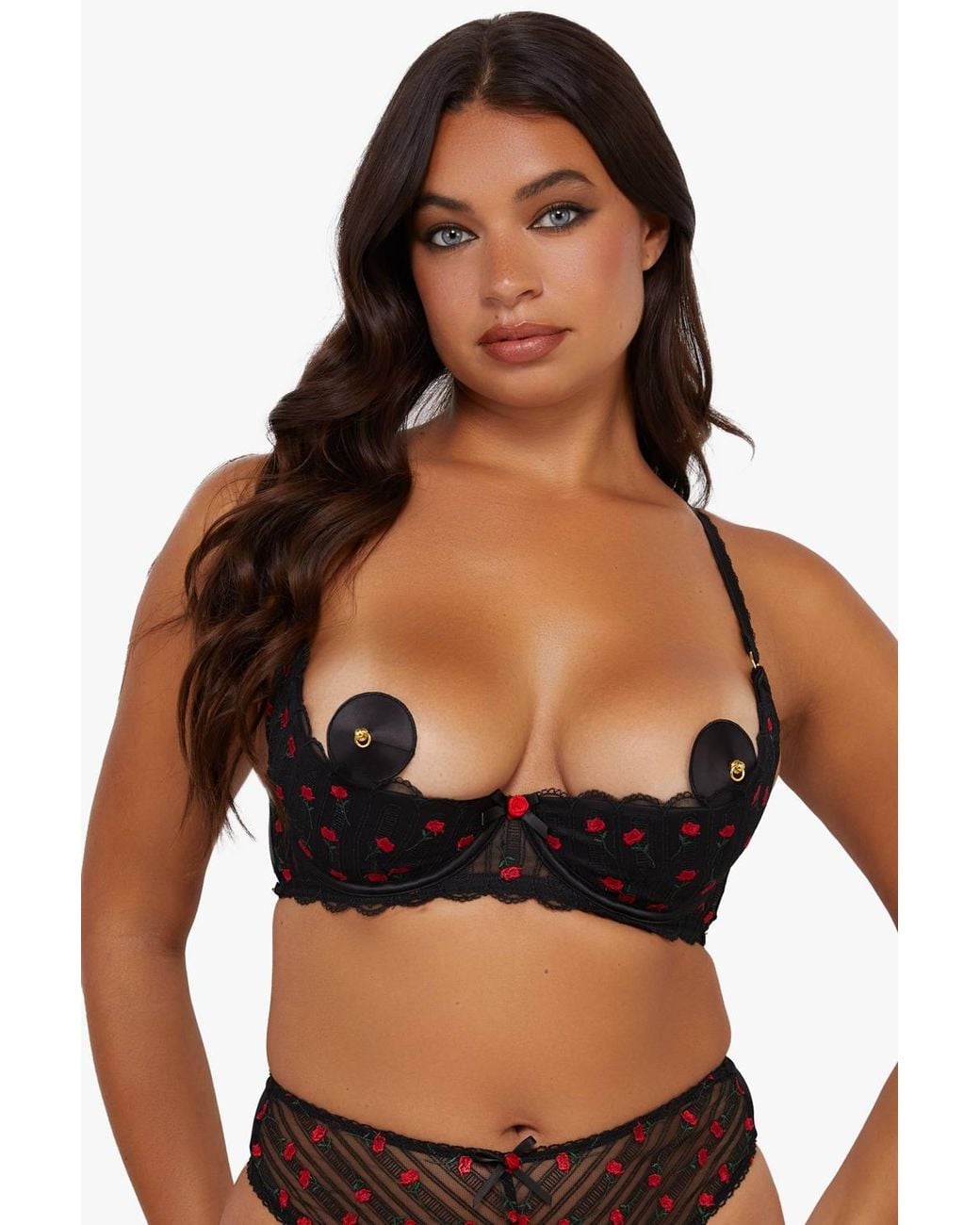 Playful Promises Black Elodie & Rosebud Embroidery Quarter Cup Bra
