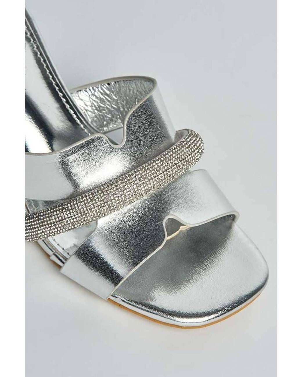 Miss Diva Gray Vivian Cutout Diamante Band Block Heel Mules