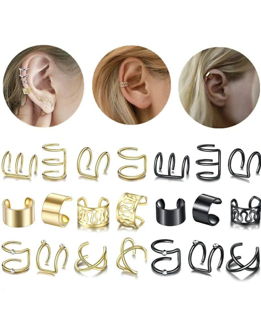 The Colourful Aura Brown 12 Piece Wire No Piercing Cartilage Helix Ear Cuff