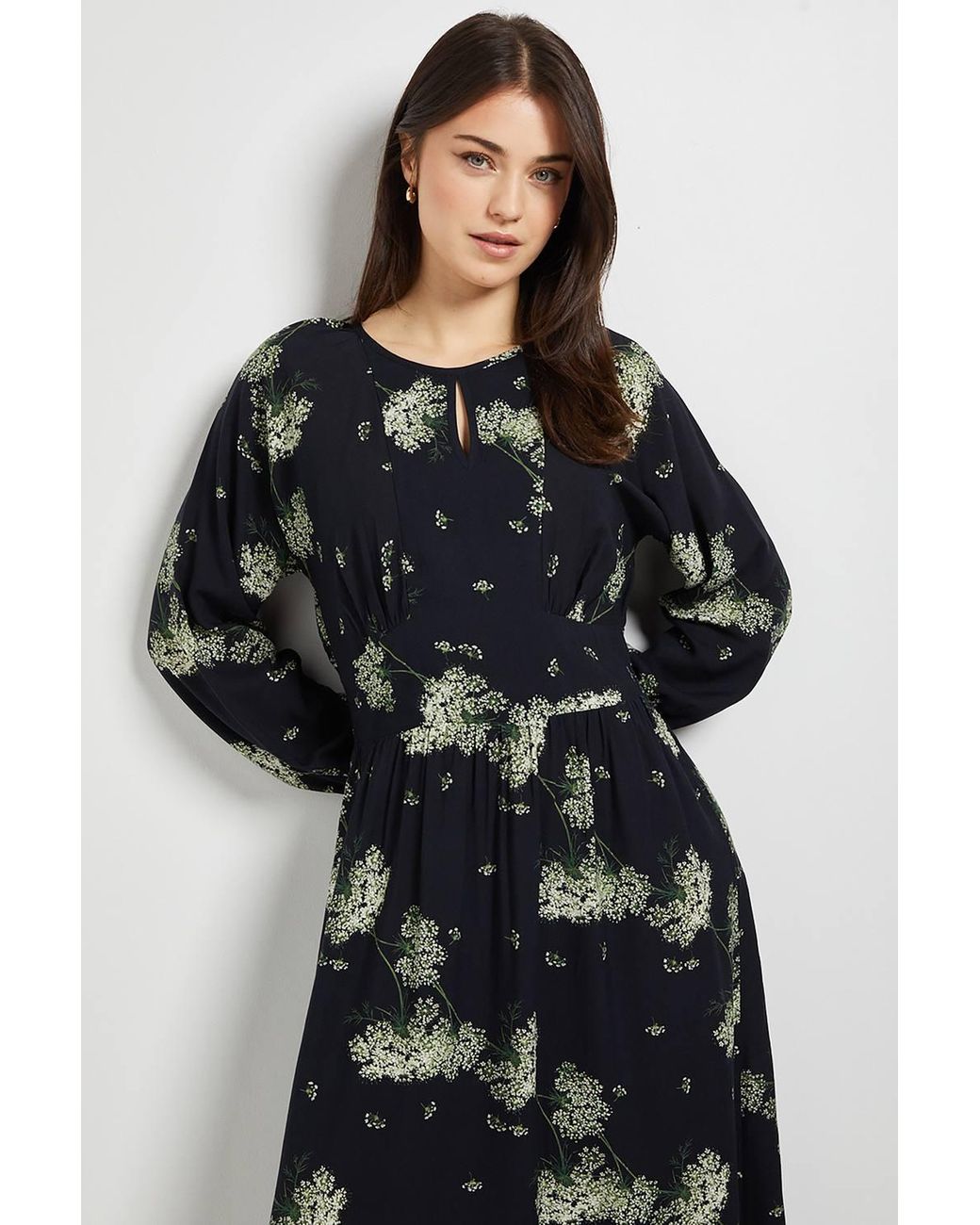 Dorothy Perkins Multicolor Blouson Sleeve Keyhole Detail Midi Dress