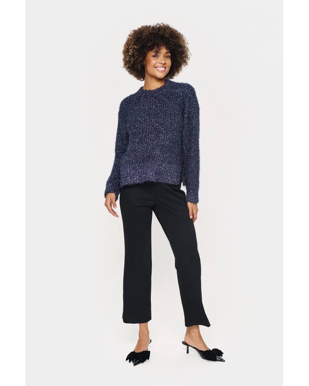 Saint Tropez Blue Halfasz Pullover Glitter Knit Casual Fit
