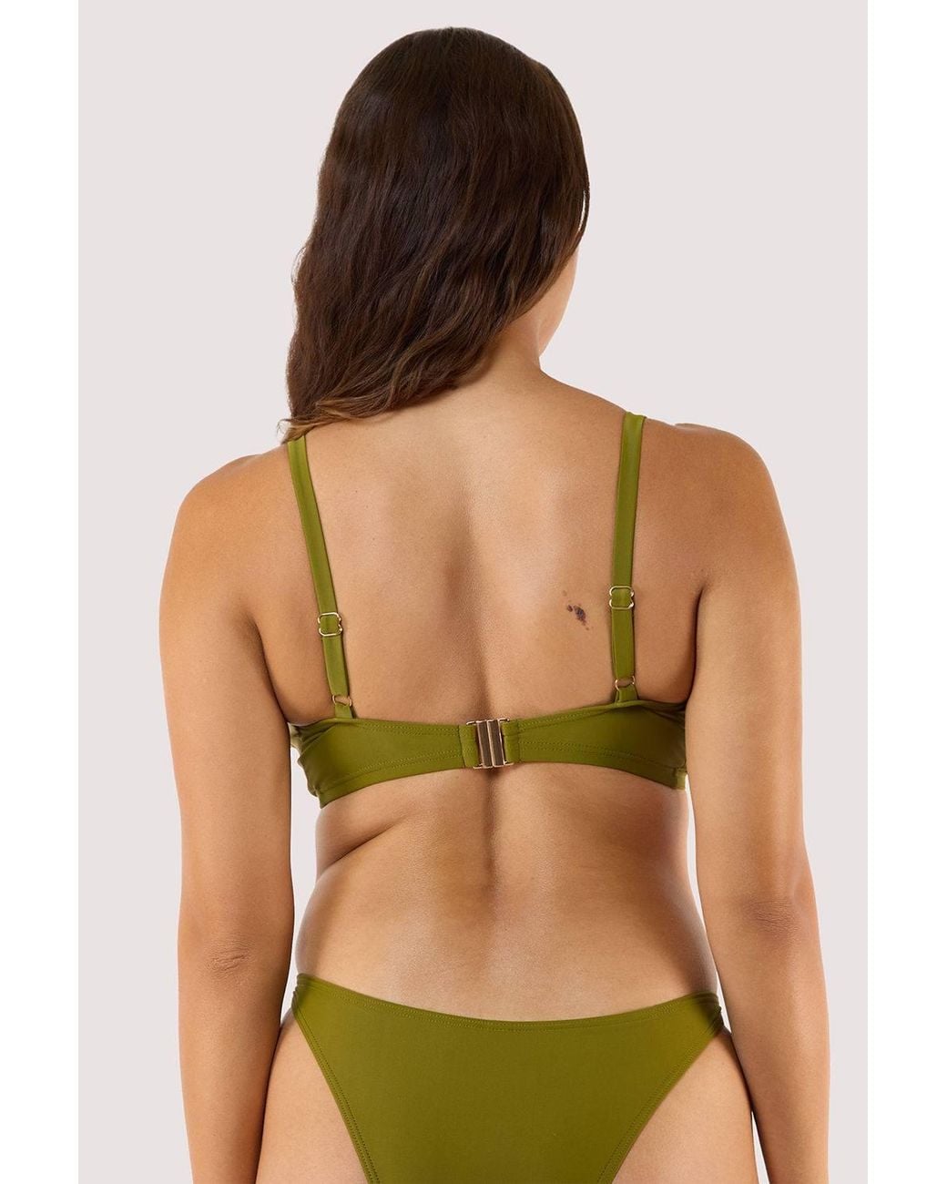 Wolf & Whistle Green Kalahari High Shine 'Bikini Top With Ring'