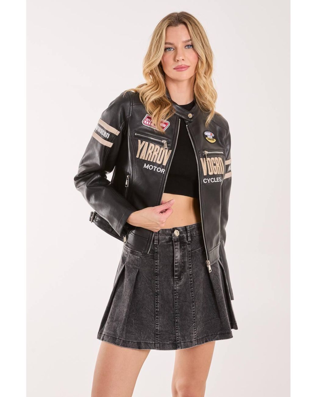Pink Vanilla Black Patch Mix Motocross Biker Jacket