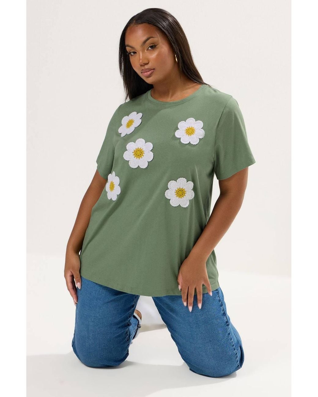 Yours Green Applique Daisy T-Shirt